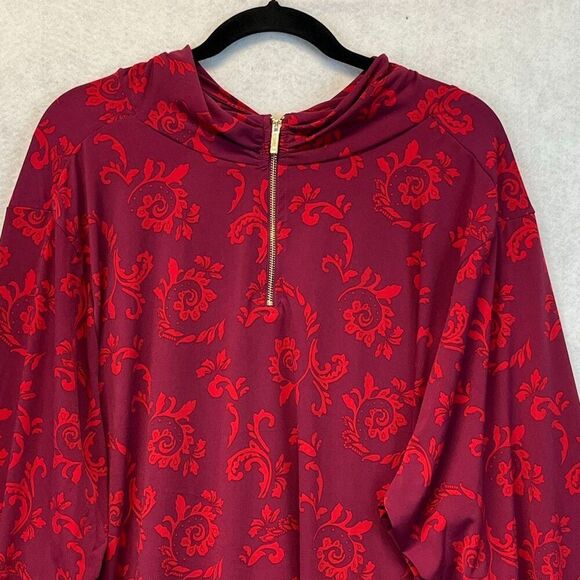 NWT LIZ CLAIBORNE Women’s Career Blouse 3X Magenta Scroll Long Sleeve Stretch - Picture 8 of 15